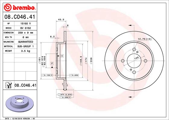 A.B.S. 08.C046.41 BREMBO COATED DISC LINE Bremsscheibe