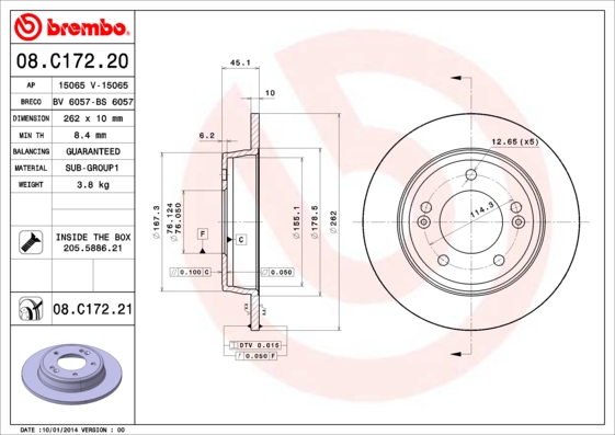 A.B.S. 08.C172.21 BREMBO COATED DISC LINE Bremsscheibe