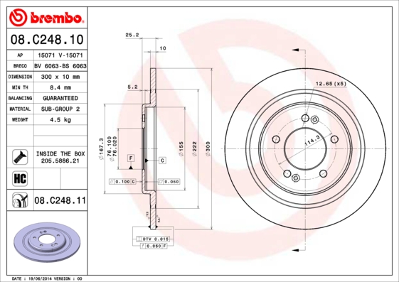 A.B.S. 08.C248.11 BREMBO COATED DISC LINE Bremsscheibe