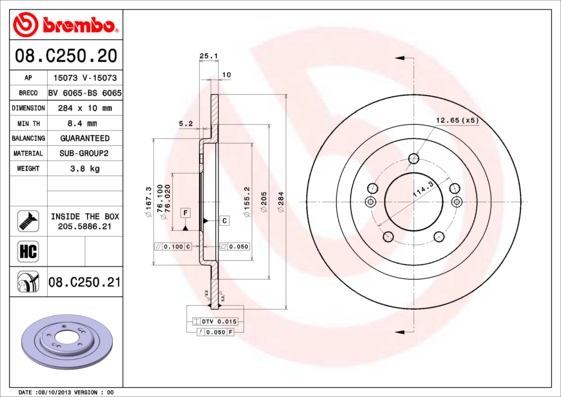 A.B.S. 08.C250.21 BREMBO COATED DISC LINE Bremsscheibe