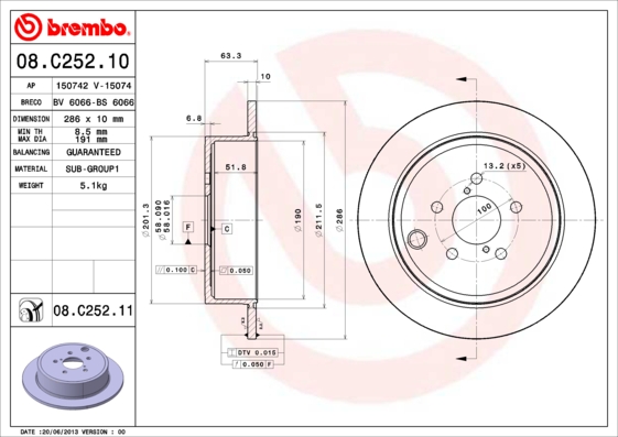 A.B.S. 08.C252.11 BREMBO COATED DISC LINE Bremsscheibe
