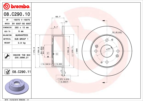 A.B.S. 08.C290.11 BREMBO COATED DISC LINE Bremsscheibe