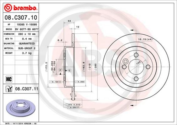 A.B.S. 08.C307.11 Bremsscheibe