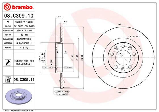A.B.S. 08.C309.11 BREMBO COATED DISC LINE Bremsscheibe