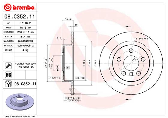 A.B.S. 08.C352.11 BREMBO COATED DISC LINE Bremsscheibe