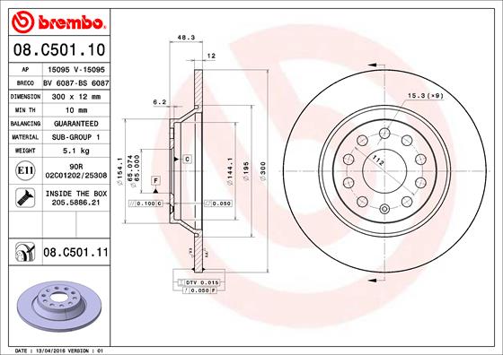 A.B.S. 08.C501.11 BREMBO COATED DISC LINE Bremsscheibe