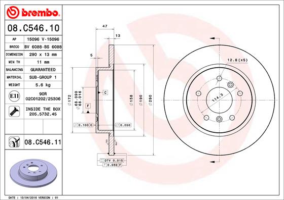 A.B.S. 08.C546.11 BREMBO COATED DISC LINE Bremsscheibe