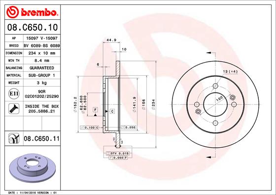 A.B.S. 08.C650.11 BREMBO COATED DISC LINE Bremsscheibe