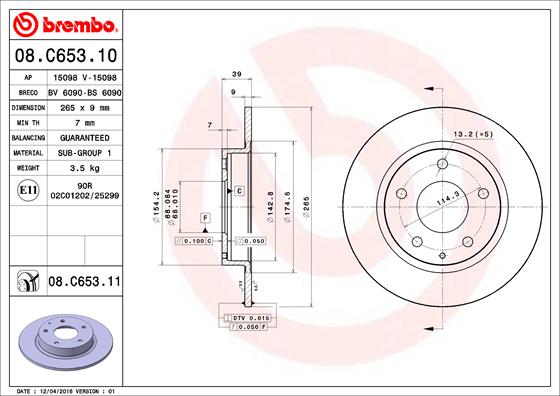 A.B.S. 08.C653.11 BREMBO COATED DISC LINE Bremsscheibe