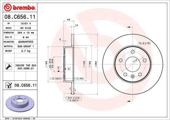 A.B.S. 08.C656.11 BREMBO COATED DISC LINE Bremsscheibe