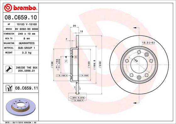 A.B.S. 08.C659.11 BREMBO COATED DISC LINE Bremsscheibe