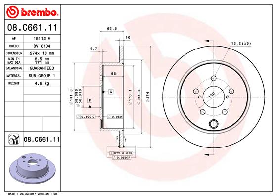 A.B.S. 08.C661.11 BREMBO COATED DISC LINE Bremsscheibe
