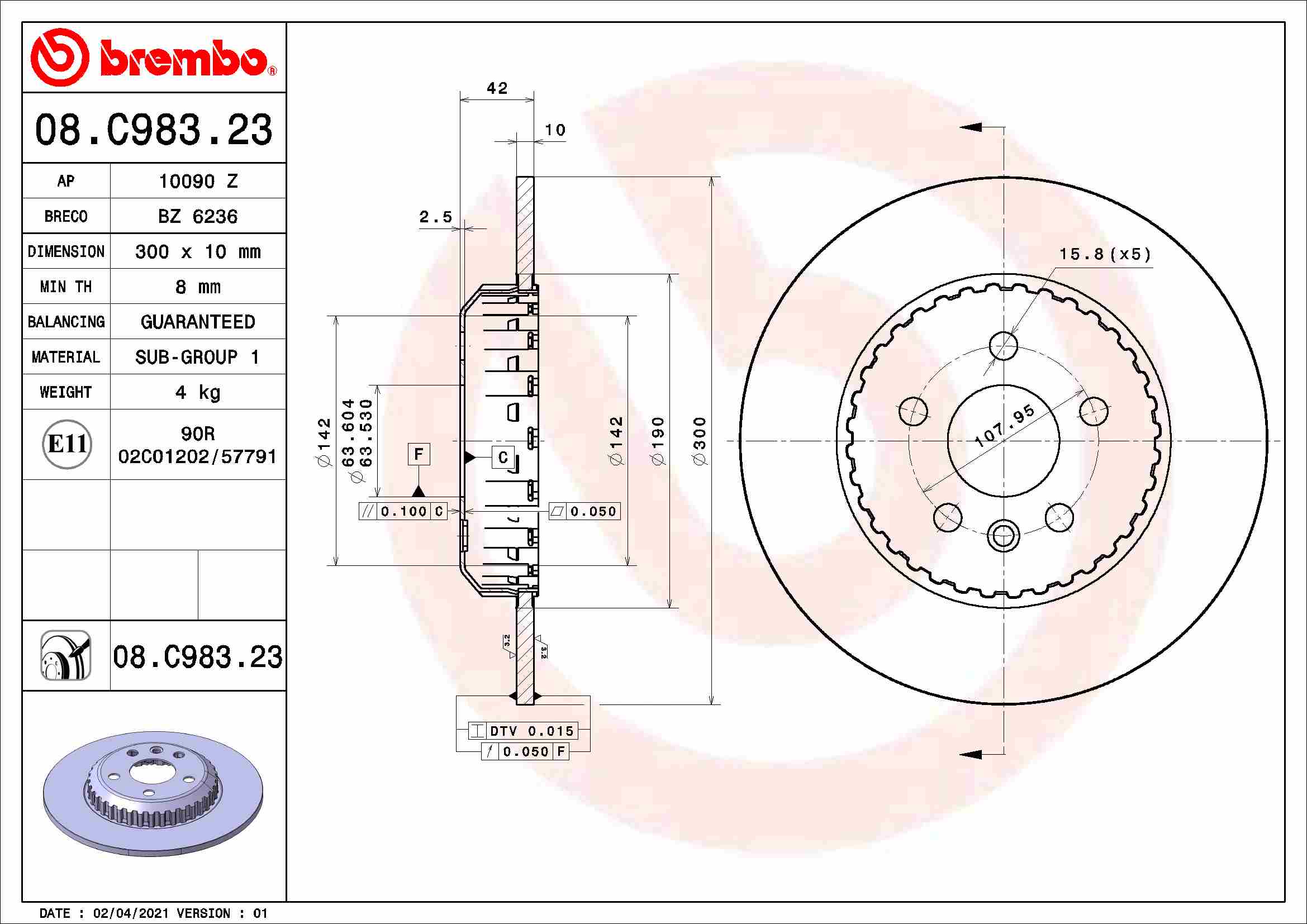 A.B.S. 08.C983.23 BREMBO COATED DISC LINE Bremsscheibe