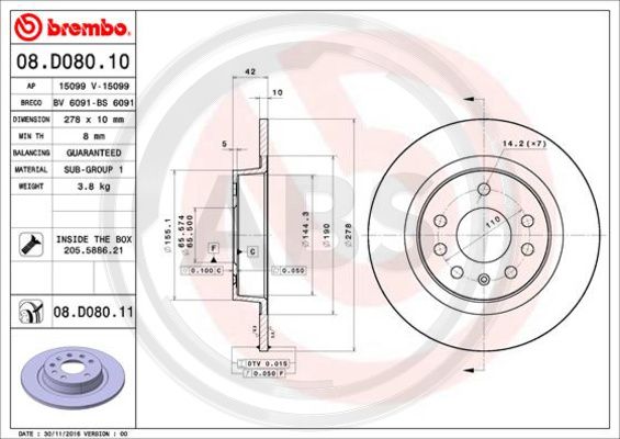 A.B.S. 08.D080.11 Bremsscheibe