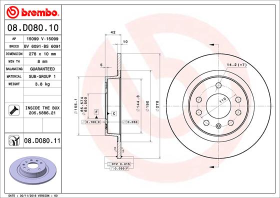 A.B.S. 08.D080.11 BREMBO COATED DISC LINE Bremsscheibe