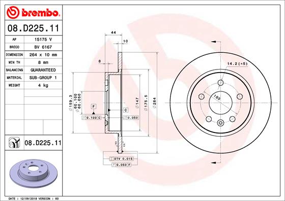 A.B.S. 08.D225.11 BREMBO COATED DISC LINE Bremsscheibe