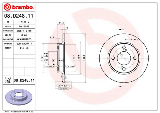 A.B.S. 08.D248.11 BREMBO COATED DISC LINE Bremsscheibe