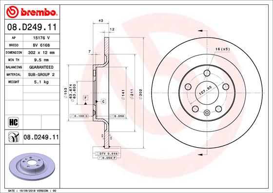 A.B.S. 08.D249.11 BREMBO COATED DISC LINE Bremsscheibe