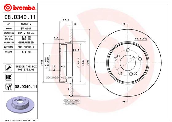 A.B.S. 08.D340.11 BREMBO COATED DISC LINE Bremsscheibe