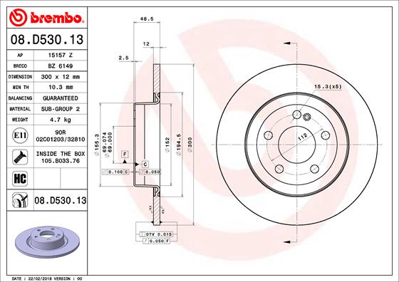 A.B.S. 08.D530.13 BREMBO CO-CAST DISCS LINE Bremsscheibe