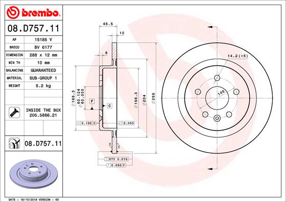 A.B.S. 08.D757.11 BREMBO COATED DISC LINE Bremsscheibe