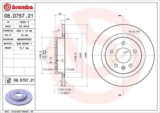 A.B.S. 08.D757.21 BREMBO Bremsscheibe