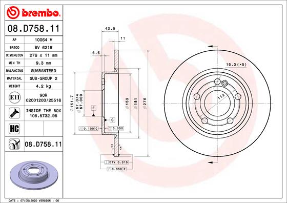 A.B.S. 08.D758.11 BREMBO Bremsscheibe