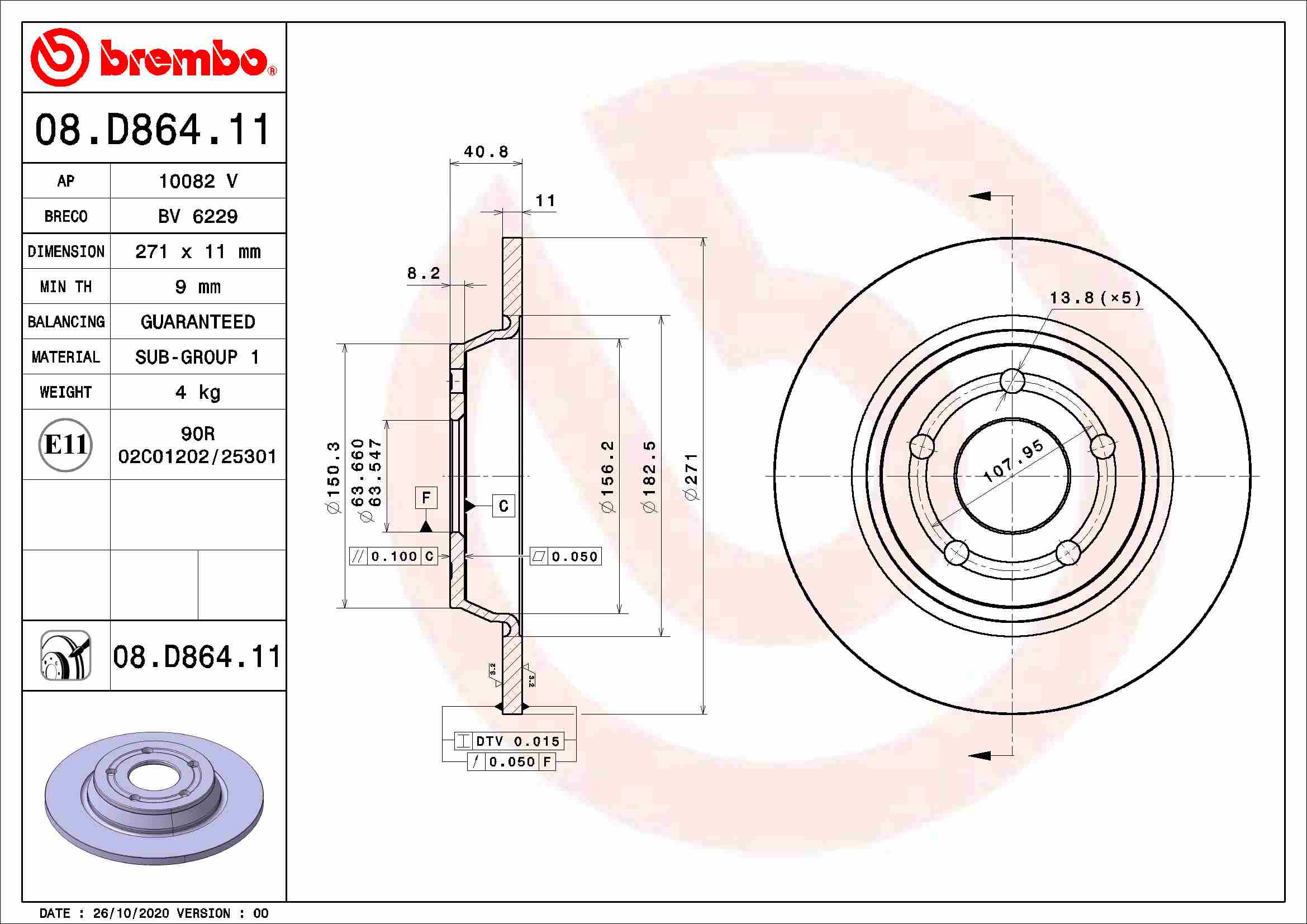 A.B.S. 08.D864.11 BREMBO COATED DISC LINE Bremsscheibe
