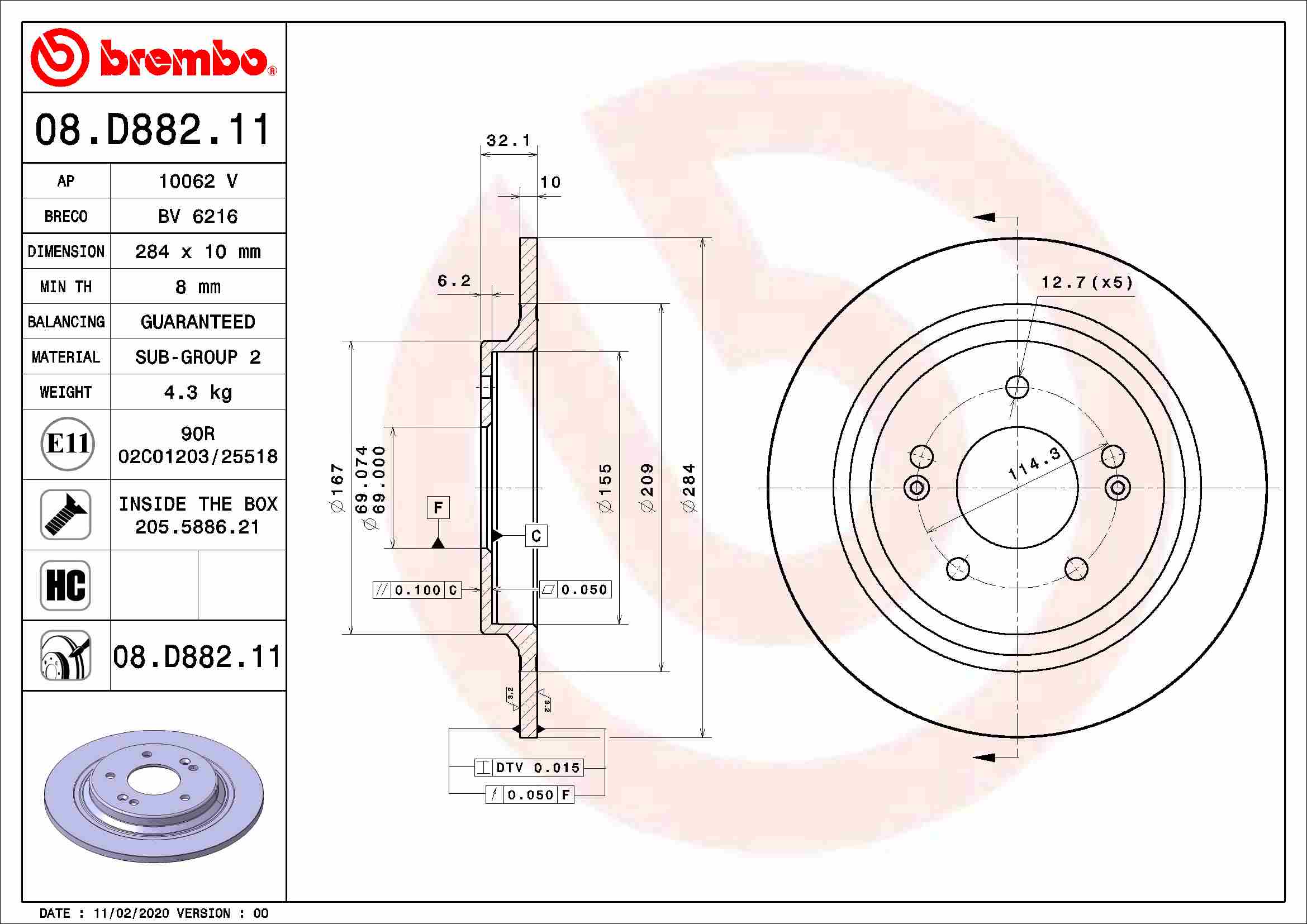 A.B.S. 08.D882.11 BREMBO Bremsscheibe