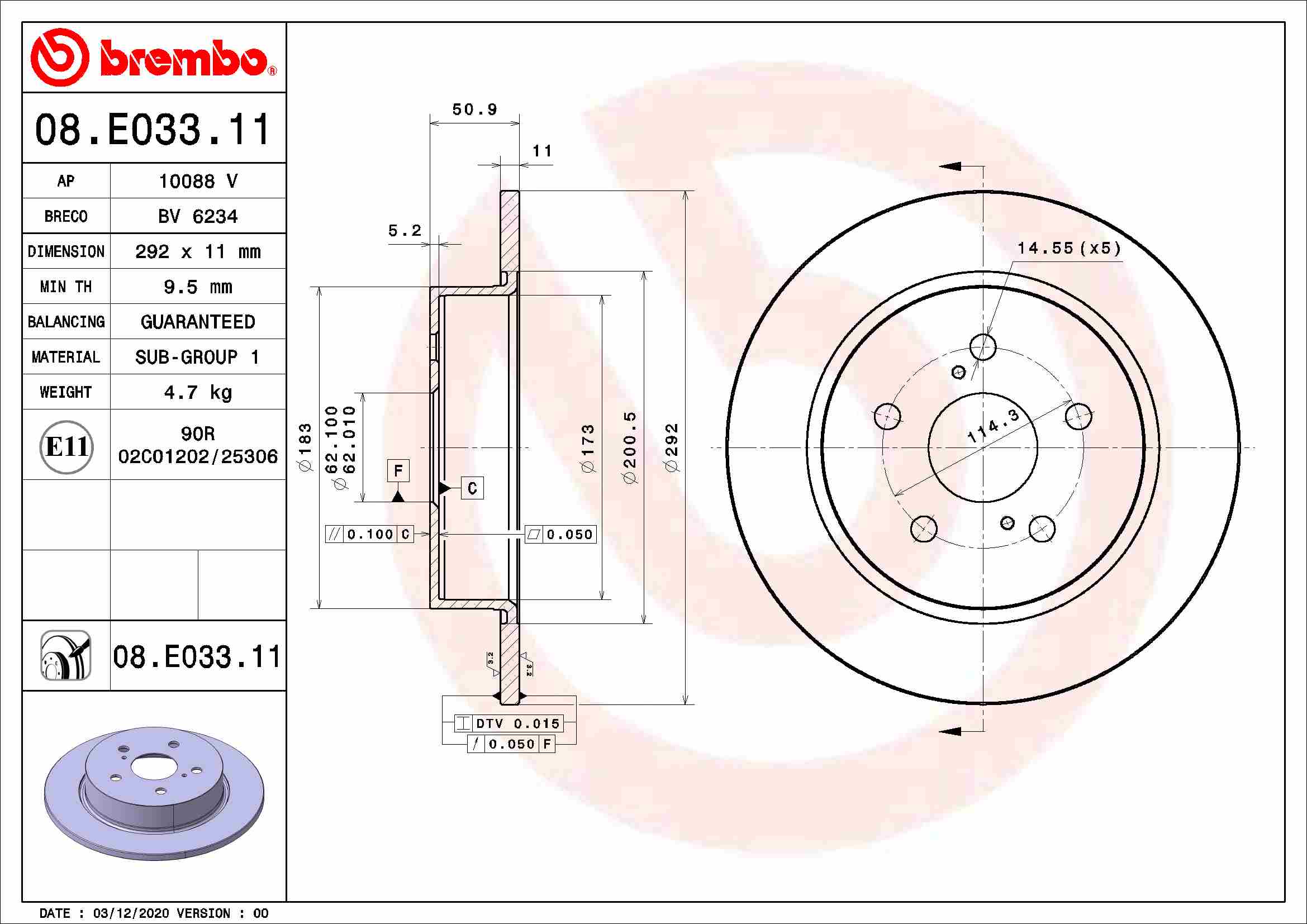 A.B.S. 08.E033.11 BREMBO COATED DISC LINE Bremsscheibe