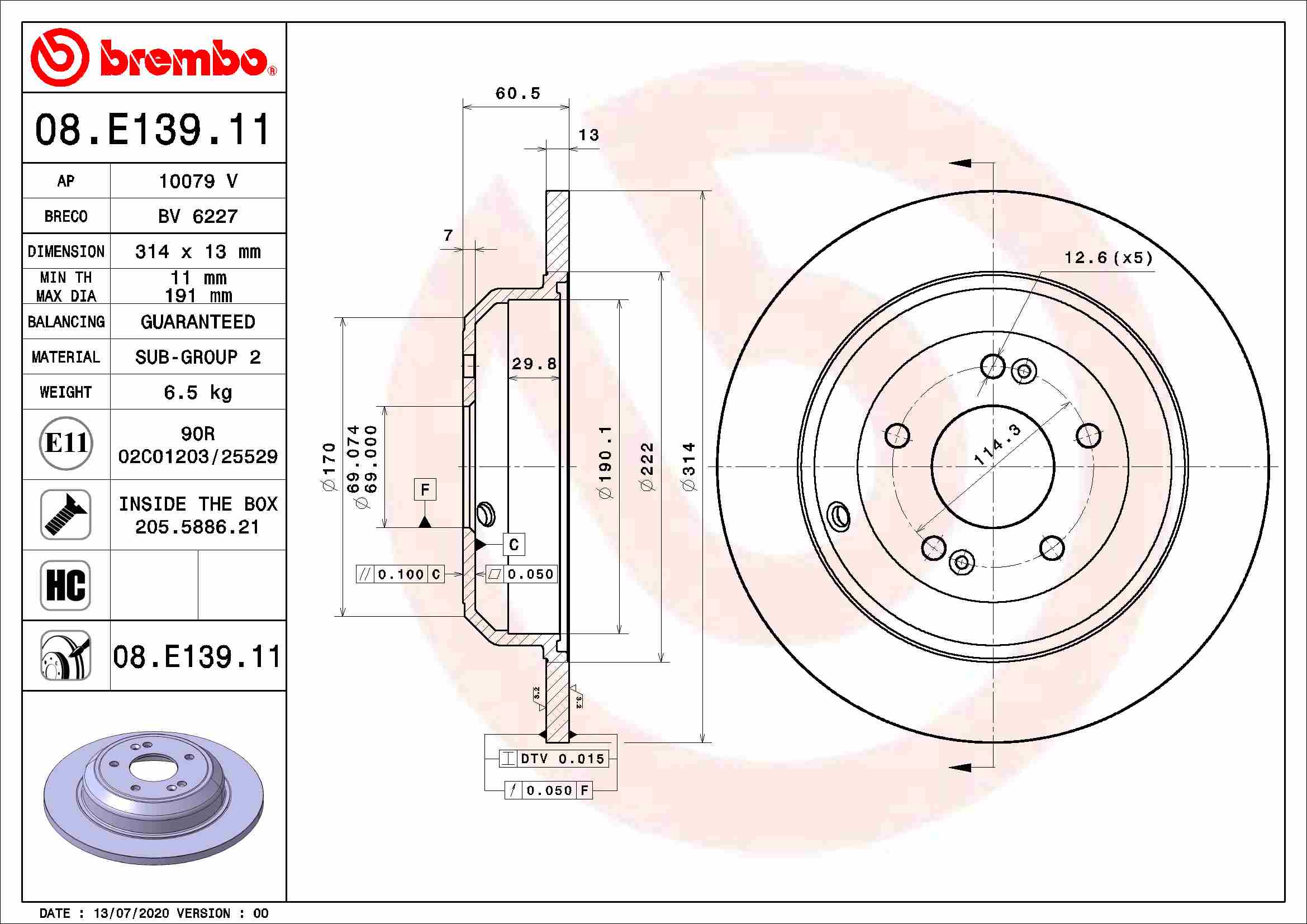 A.B.S. 08.E139.11 BREMBO COATED DISC LINE Bremsscheibe
