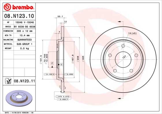 A.B.S. 08.N123.11 BREMBO COATED DISC LINE Bremsscheibe