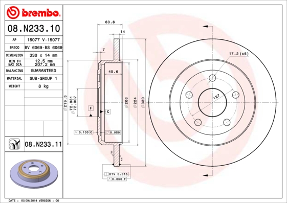 A.B.S. 08.N233.11 BREMBO COATED DISC LINE Bremsscheibe