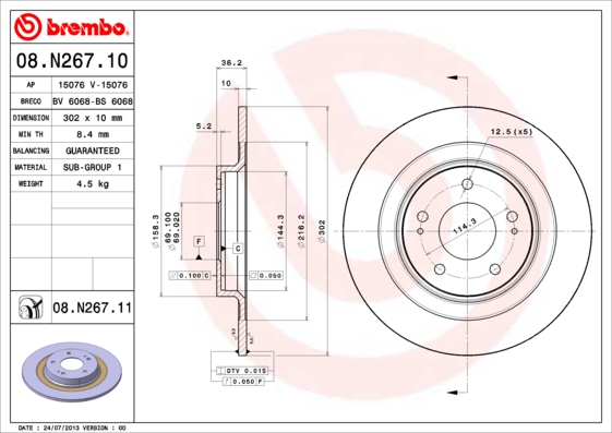A.B.S. 08.N267.11 BREMBO COATED DISC LINE Bremsscheibe