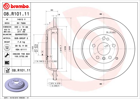 A.B.S. 08.R101.11 BREMBO COATED DISC LINE Bremsscheibe