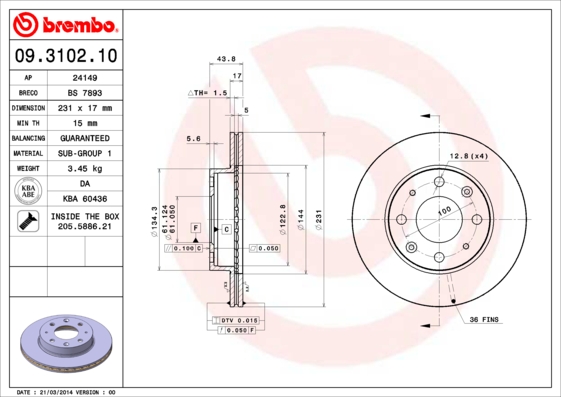 A.B.S. 09.3102.10 BREMBO Bremsscheibe