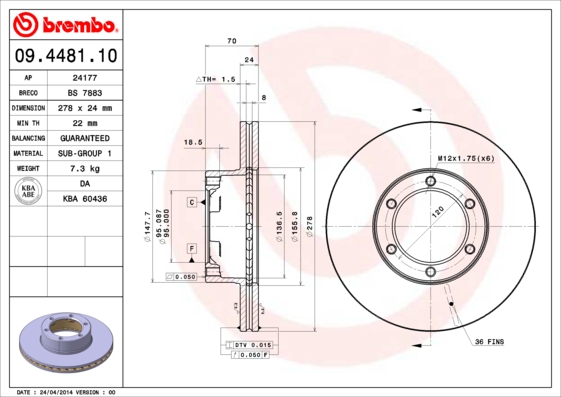 A.B.S. 09.4481.10 BREMBO Bremsscheibe