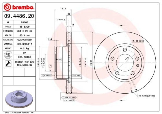 A.B.S. 09.4486.20 BREMBO Bremsscheibe