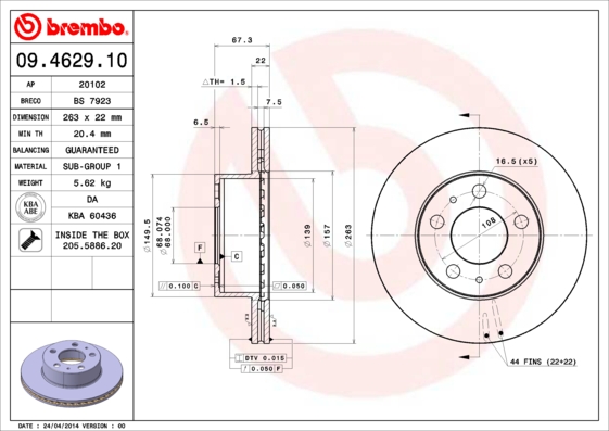 A.B.S. 09.4629.10 BREMBO Bremsscheibe