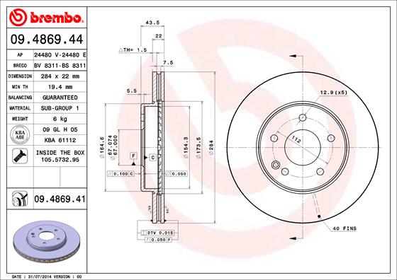 A.B.S. 09.4869.41 BREMBO COATED DISC LINE Bremsscheibe