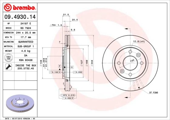 A.B.S. 09.4930.14 BREMBO Bremsscheibe