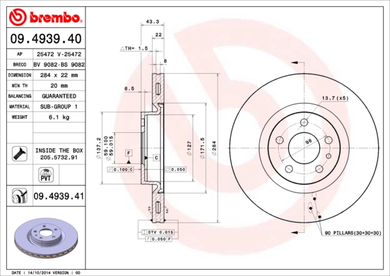 A.B.S. 09.4939.41 BREMBO COATED DISC LINE Bremsscheibe