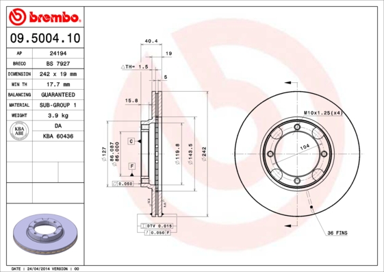 A.B.S. 09.5004.10 BREMBO Bremsscheibe