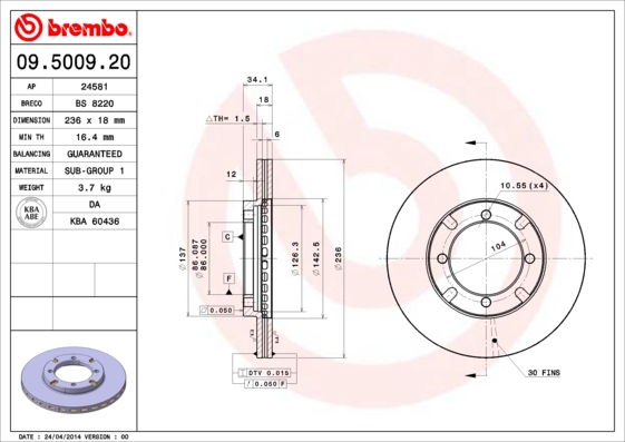 A.B.S. 09.5009.20 BREMBO Bremsscheibe