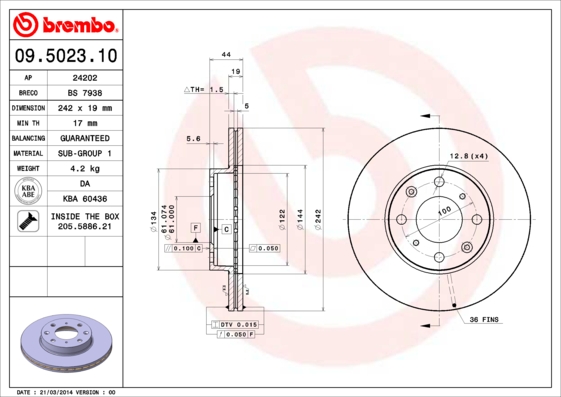 A.B.S. 09.5023.10 BREMBO Bremsscheibe