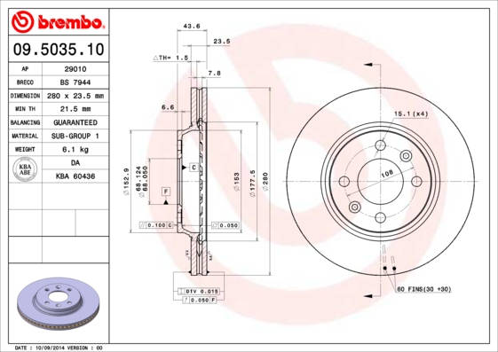 A.B.S. 09.5035.10 BREMBO Bremsscheibe