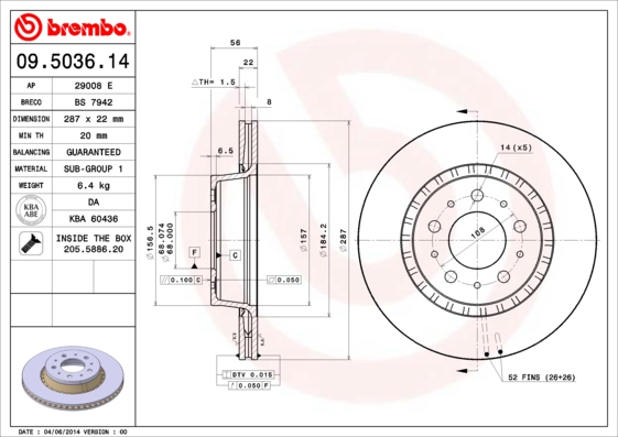 A.B.S. 09.5036.14 BREMBO Bremsscheibe