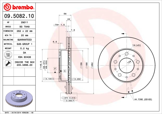 A.B.S. 09.5082.10 BREMBO Bremsscheibe
