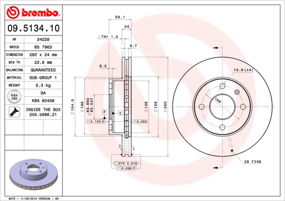 A.B.S. 09.5134.10 BREMBO Bremsscheibe