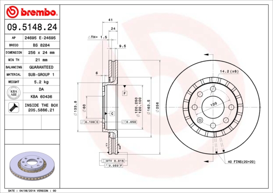 A.B.S. 09.5148.24 BREMBO Bremsscheibe